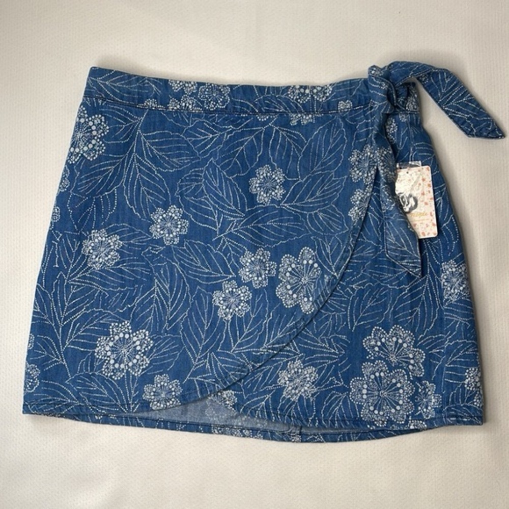 Free People Women's Ann Reed Floral Side Tie Wrap Skirt, Indigo